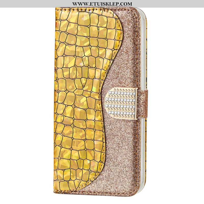 Etui Folio do Samsung Galaxy S23 5G Krokodyle Diamenty